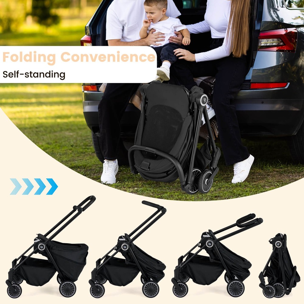 Baby Stroller Foldable Infant Pram Stroller w/ Reclining Backrest Handle