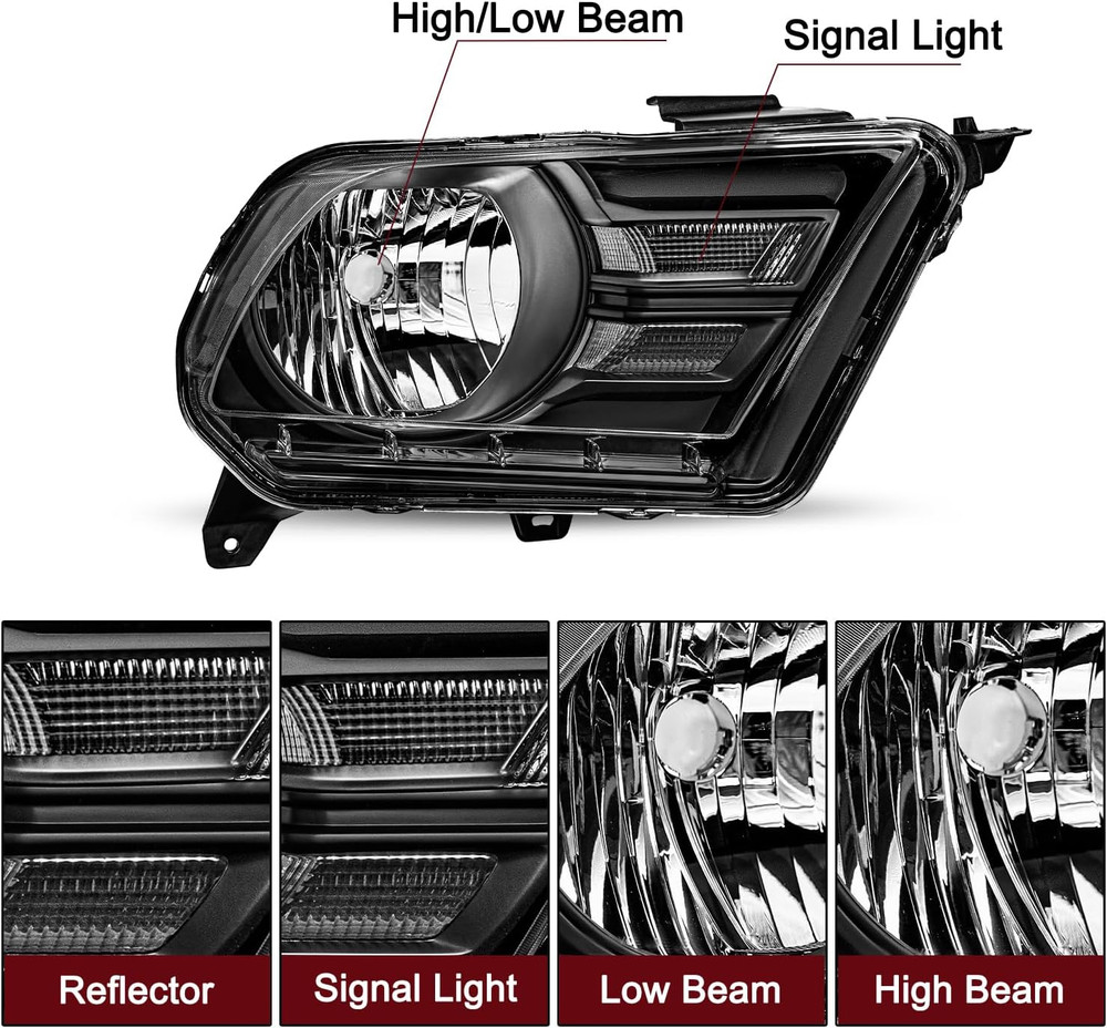 Halogen Headlight Assembly Replacement for 2010-2014 Ford Mustang Headlamp Drive