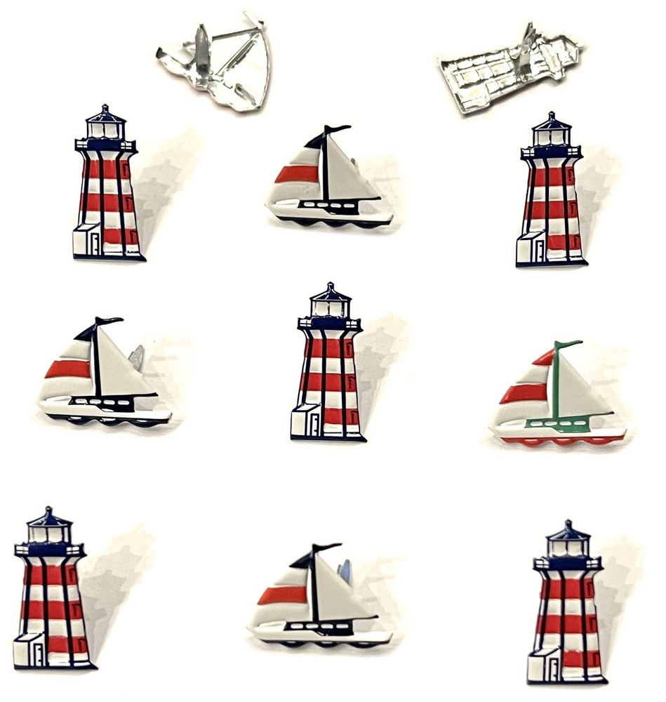 Eyelet Outlet Shape Brads 12/Pkg-Boat & Lighthouse - 6 Pack