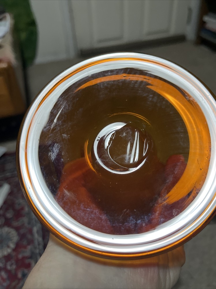 Large Hand Blown Orange/brown Glass Controlled Bubble Pitcher Applied Handle