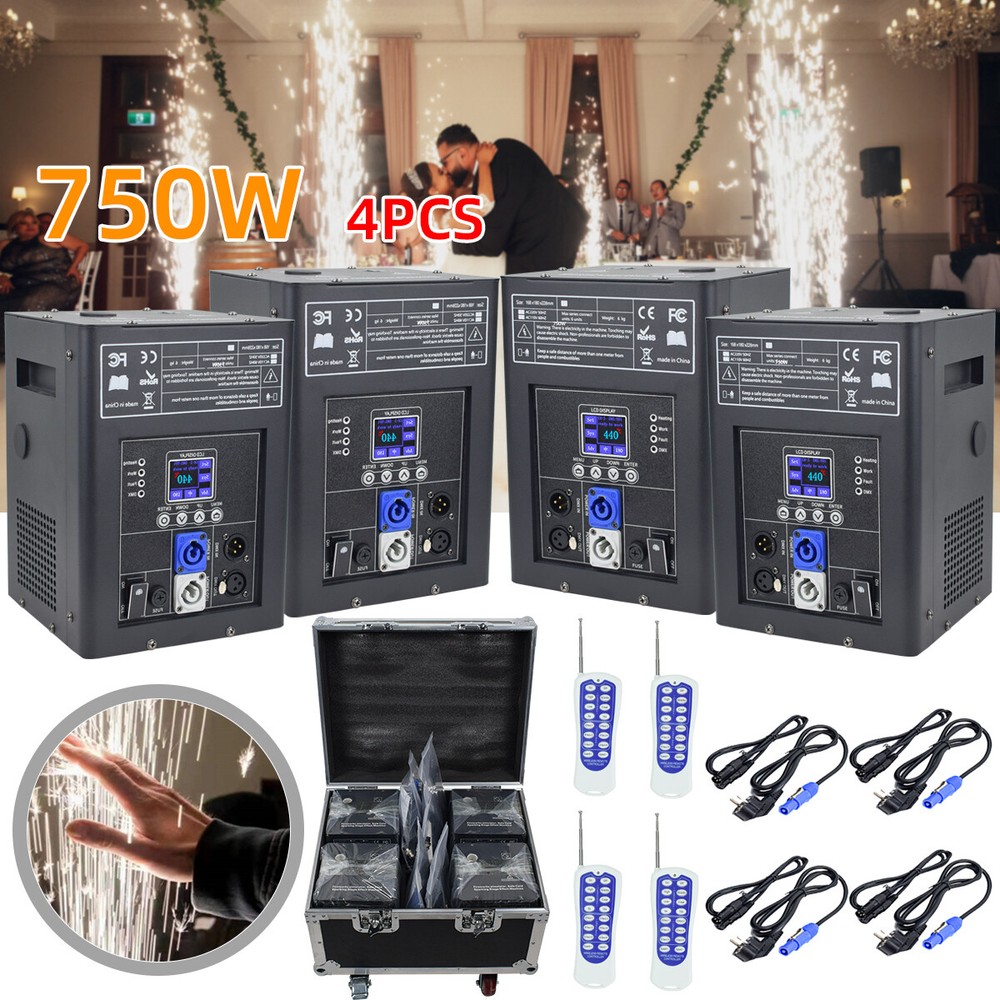 4PCS 750W Cold Spark Firework Machine DMX Stage Effect Wedding w/Flight Case