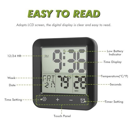 Shower Clock Waterproof Bathroom Timer, Digital Wall Clock with Countdown,