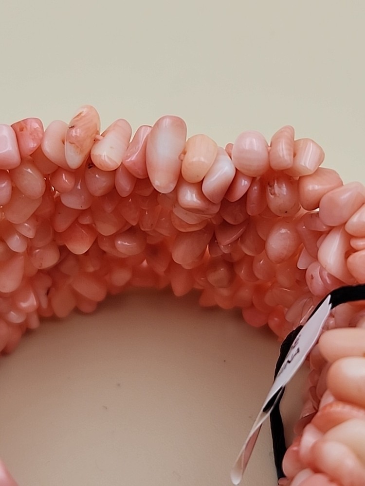 PJS Vintage Pink Coral Beaded Stretch Bangle Bracelet