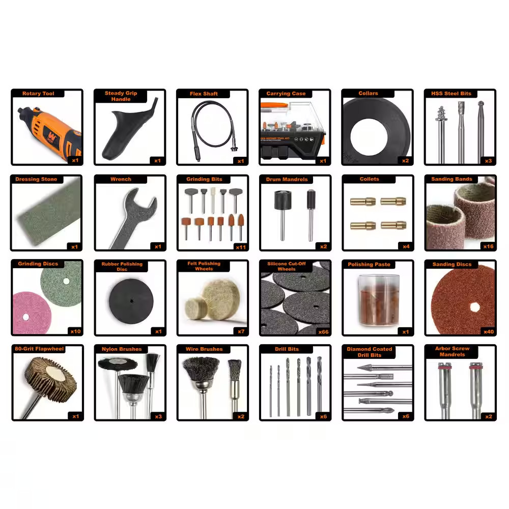 1.3 Amp Variable Speed Steady-Grip Rotary Tool with 190-Piece Accessory Kit, Fle