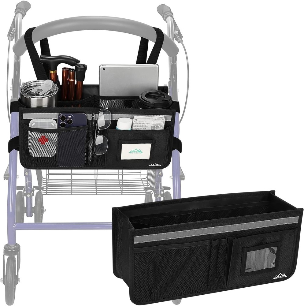 Rollator Basket, Rollator Walker Bag w/Cup Holder, Foldable Rolling Walker Wa...
