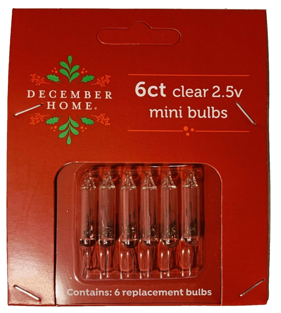 2.5 volt Christmas Light Bulbs Clear Mini for 50 100 Light String 6 pack T5