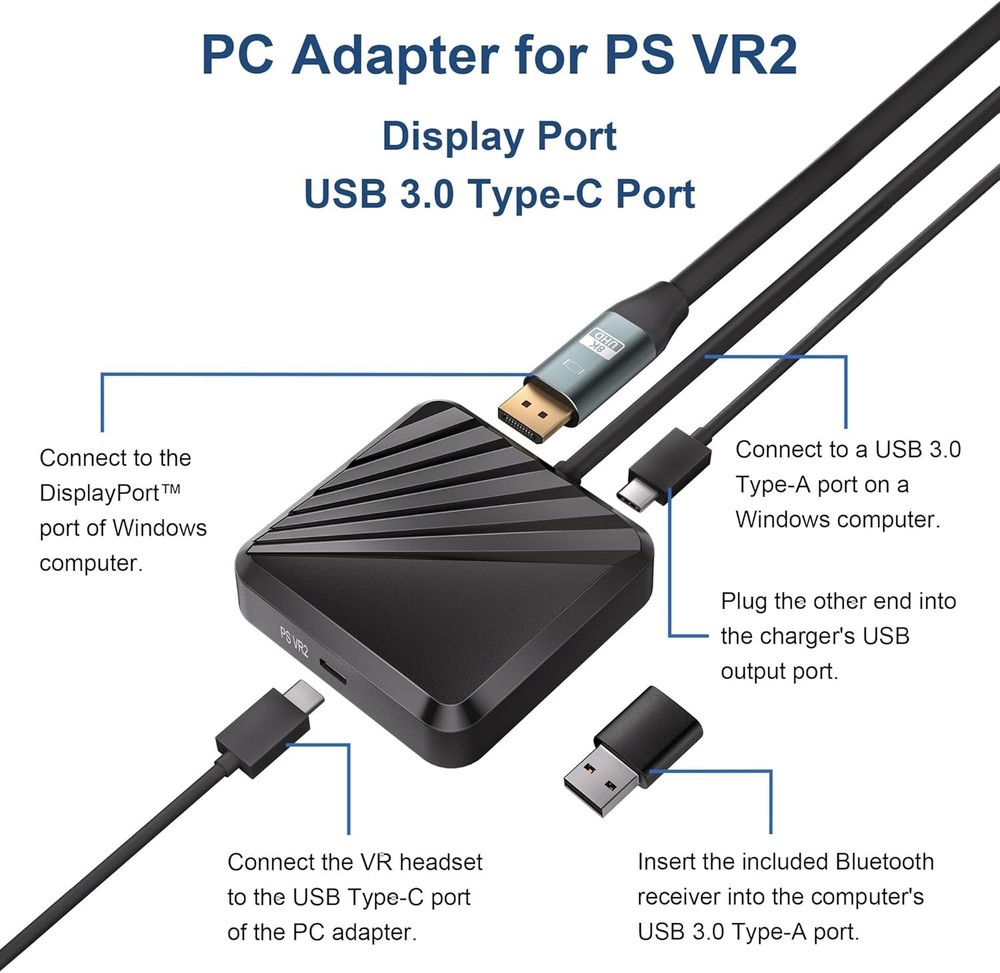 PSVR 2 PC Adapter with Bluetooth and Accessories Kit. Includes Expandable Power