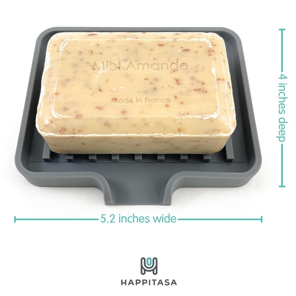 Silicone Soap Dish Tray and Sponge Holder with Drain Chute, Rectangular, Kitc...
