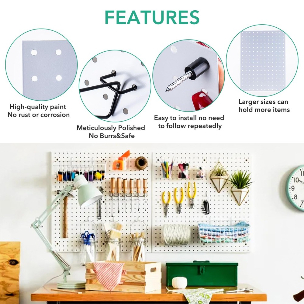 2 Pcs Pegboard, Metal Pegboard Wall Panels - Pegboard Wall Organizer System - Pe