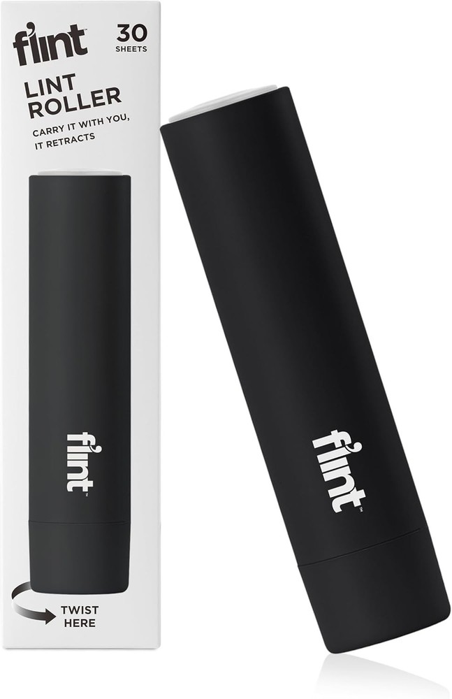 Classic Black Retractable Mini Lint Roller with 30 Extra Sticky Sheets, Small...