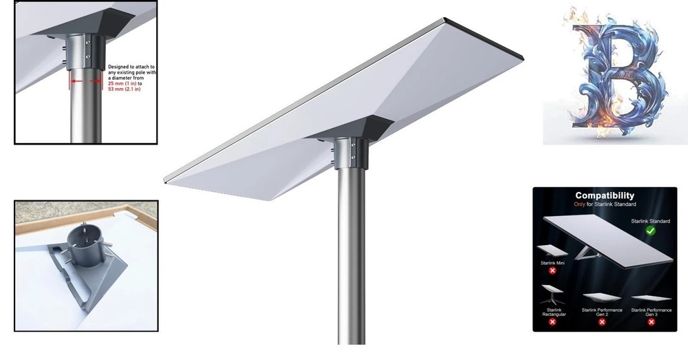 Starlink Standard Dish Mounting Kit - Enhanced Adapter for Stability & Security