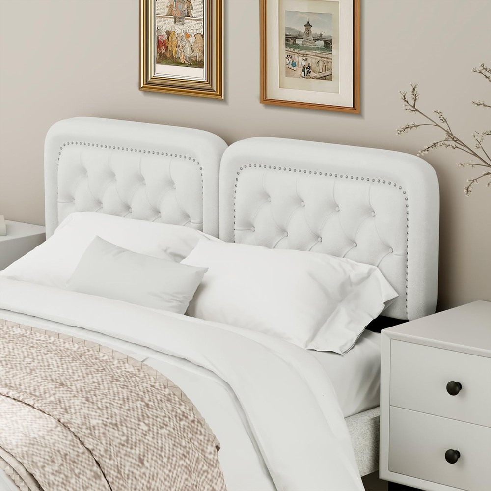 Tufted Upholstered Headboard Queen Size, Button Adjustable Height Head Board ...