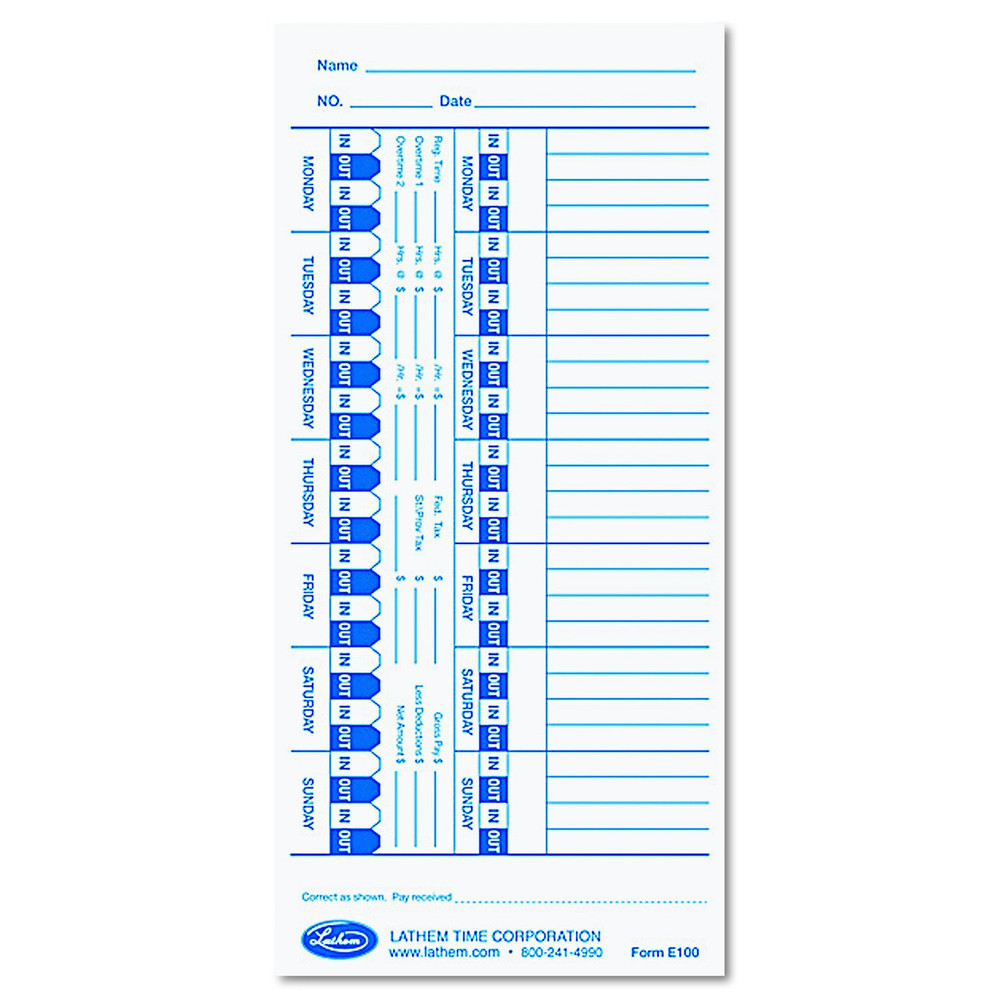 Time Cards White 4"x9" 100 Pack