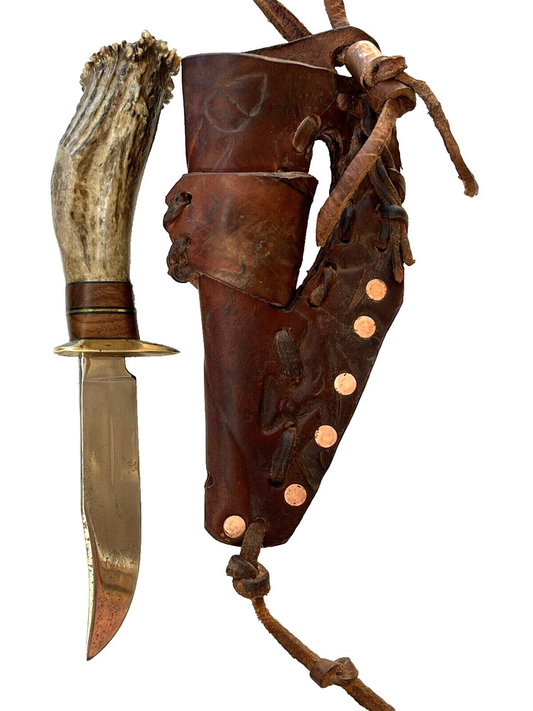 Custom Marbles? Blade with Antler Handle, Custom Heavy Duty Leather Sheath