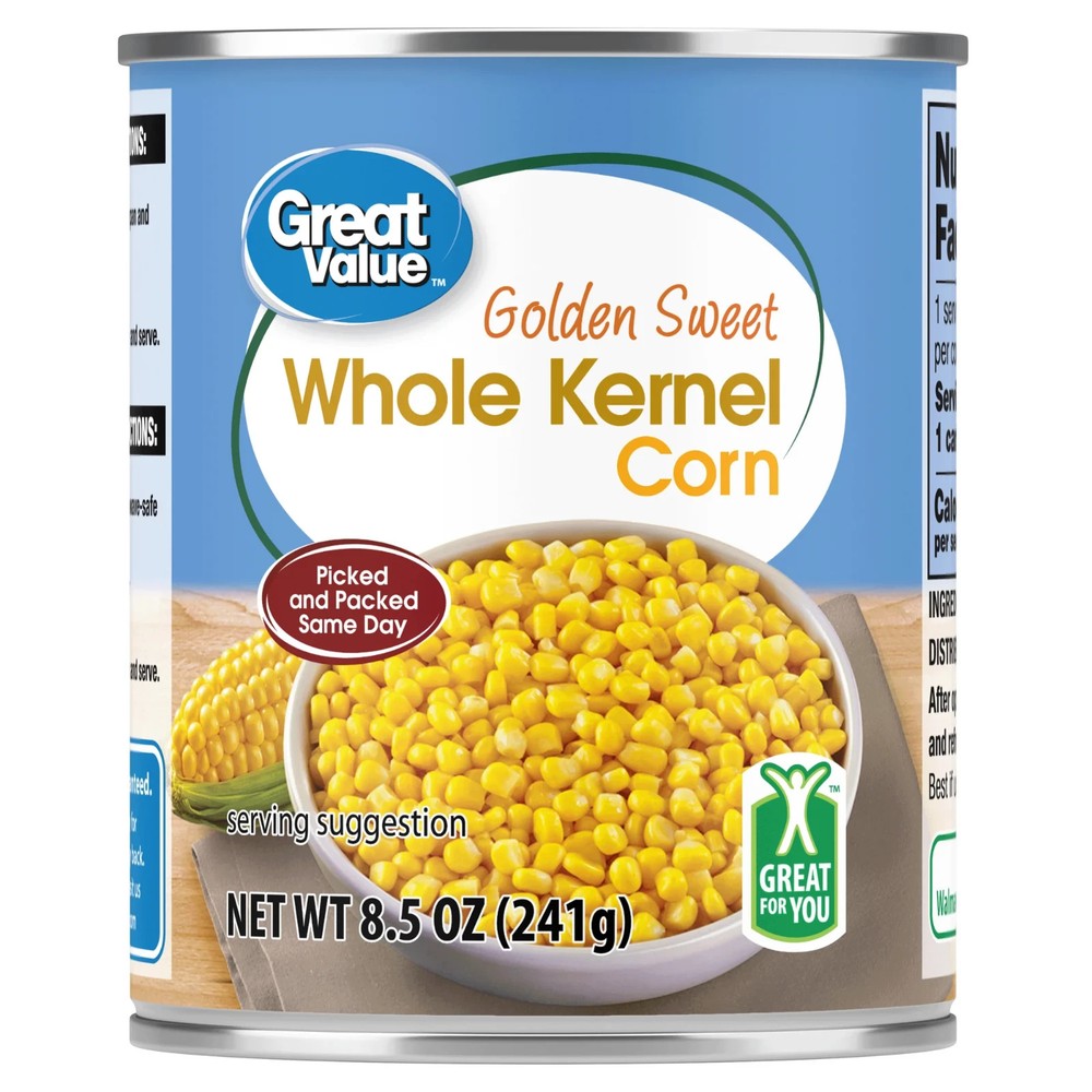 Great Value Sweet Corn 8.5oz 12 Pack Whole Kernel Canned Vegetables Bulk