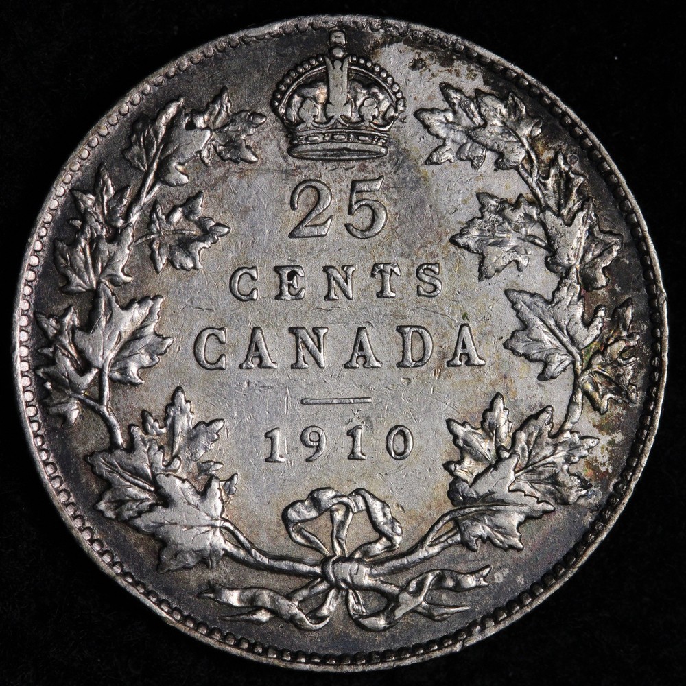 1910 Canada SILVER Twenty Five Cents XF E331 VIKCH
