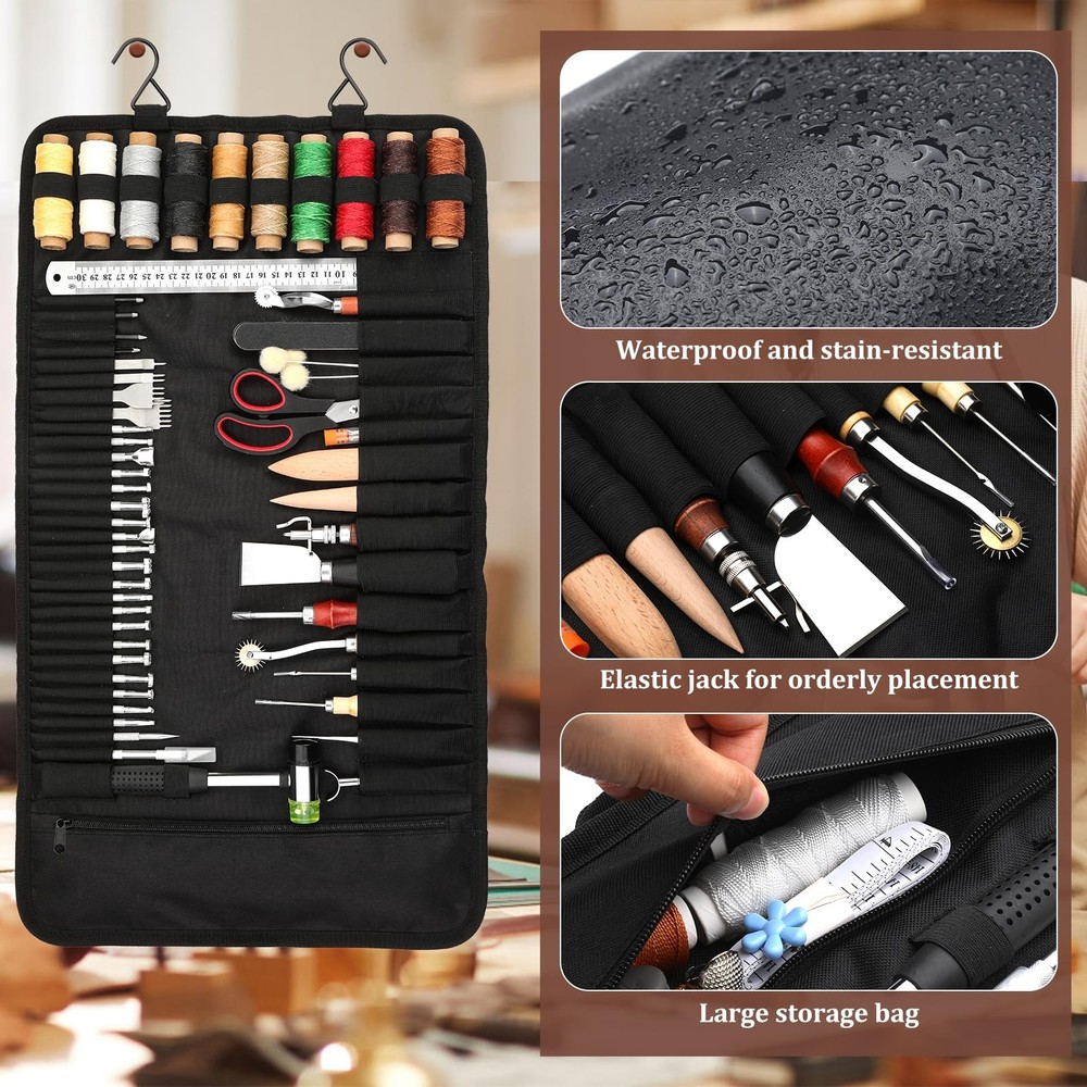 QMNNMA 102PCS Leather Working Tools Crafting Kit w/ Custom Storage Bag