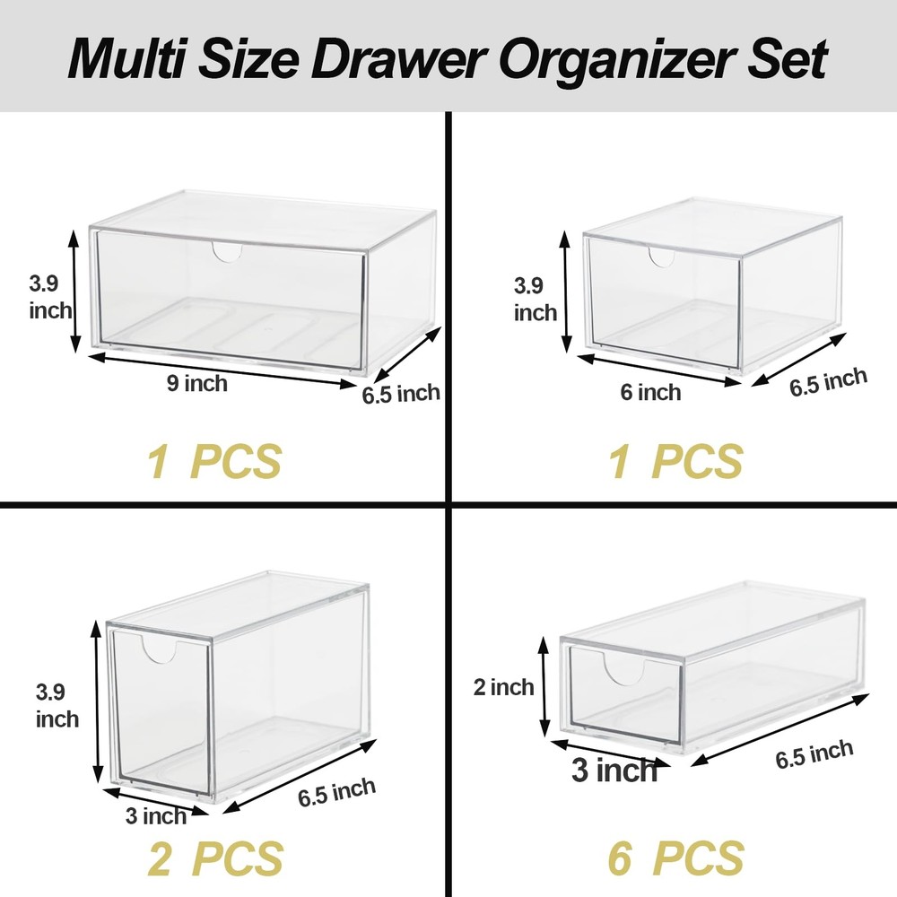Acrylic Makeup Organizer, 10 Drawers Clear Storage Organizer Desktop Stackabl...