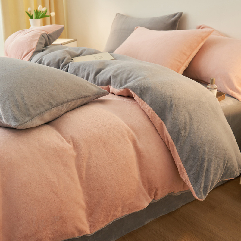 Simple Solid Color Milk Velvet Four Piece Set for Winter Warmth
