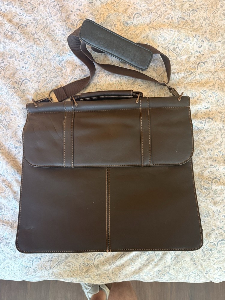 Wilsons Leather Brown Briefcase Buckle Closure Adjustable Strap Top Handle