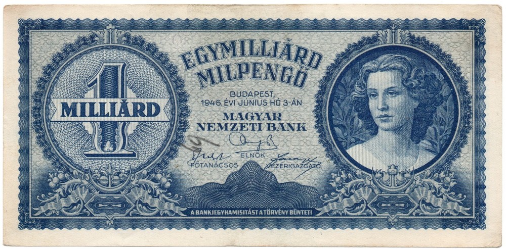 1946 Hungary 1 Billion Pengo Banknote Circulated