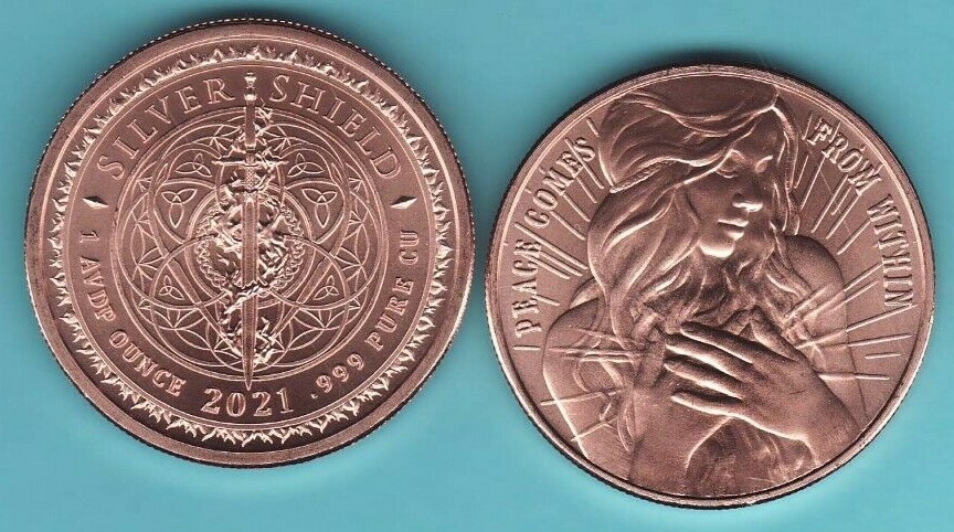 2021  PEACE FROM WITHIN  1 oz. Copper Round Coin  from Silver Shield