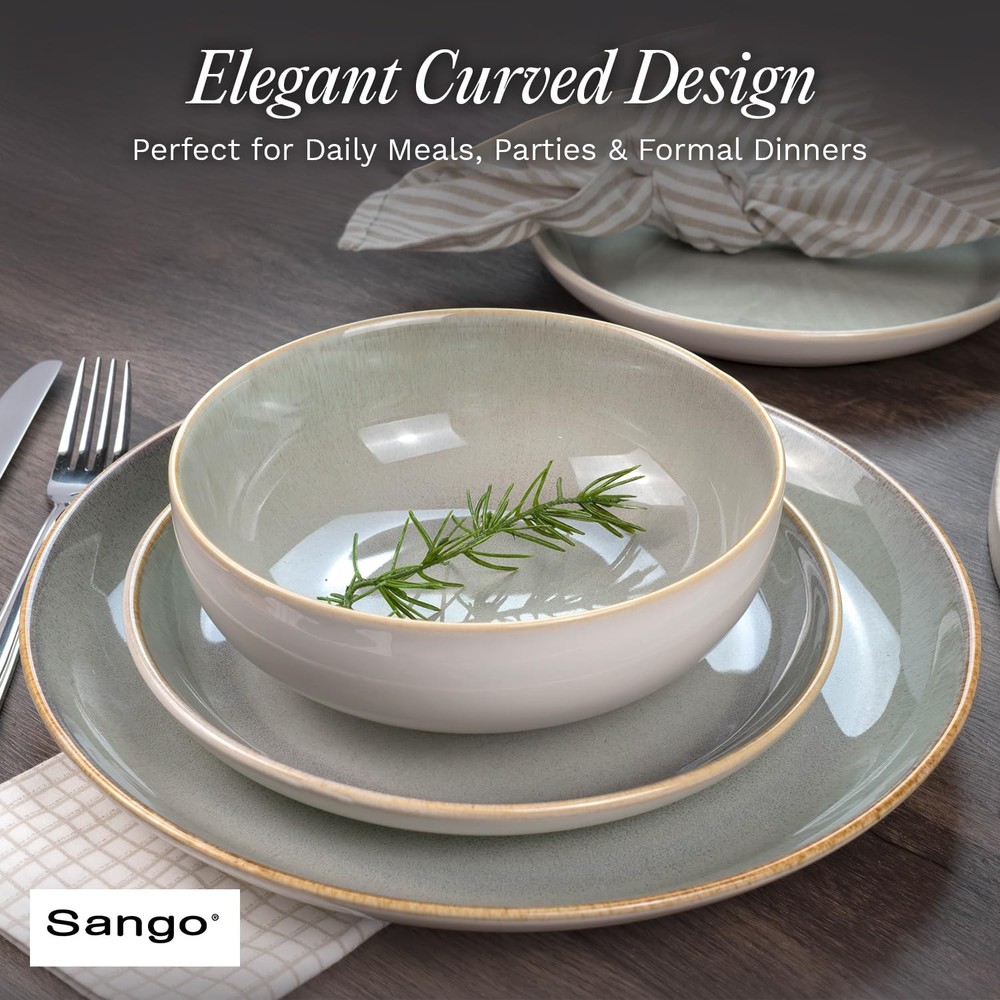 Sango 16-Piece Stoneware Dinnerware Set for 4, Set, Green/Cream