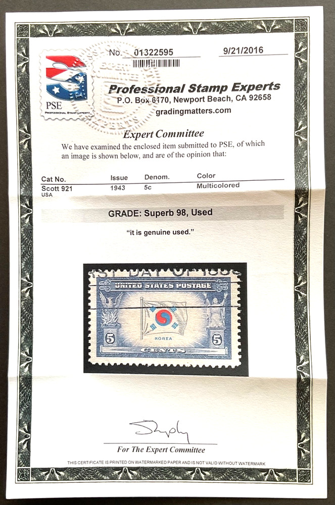 #921 Korea, Used PSE Graded 98, PSE Cert # 01322595