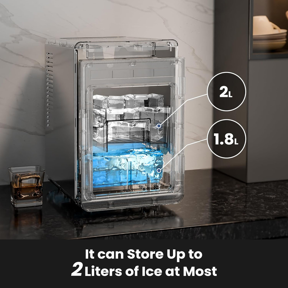 Rapid Ice Cube Maker - 3 Cubes in 20 Mins, 5 Sizes, Self-Cleaning Feature