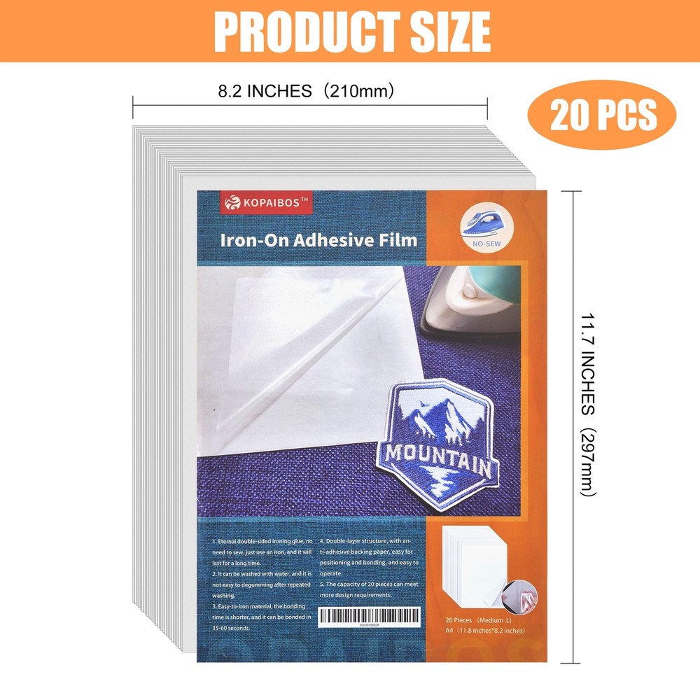 KEPAIBOS Double Sided Iron On Adhesive Sheets with Backing Easy-Iron Permanen...