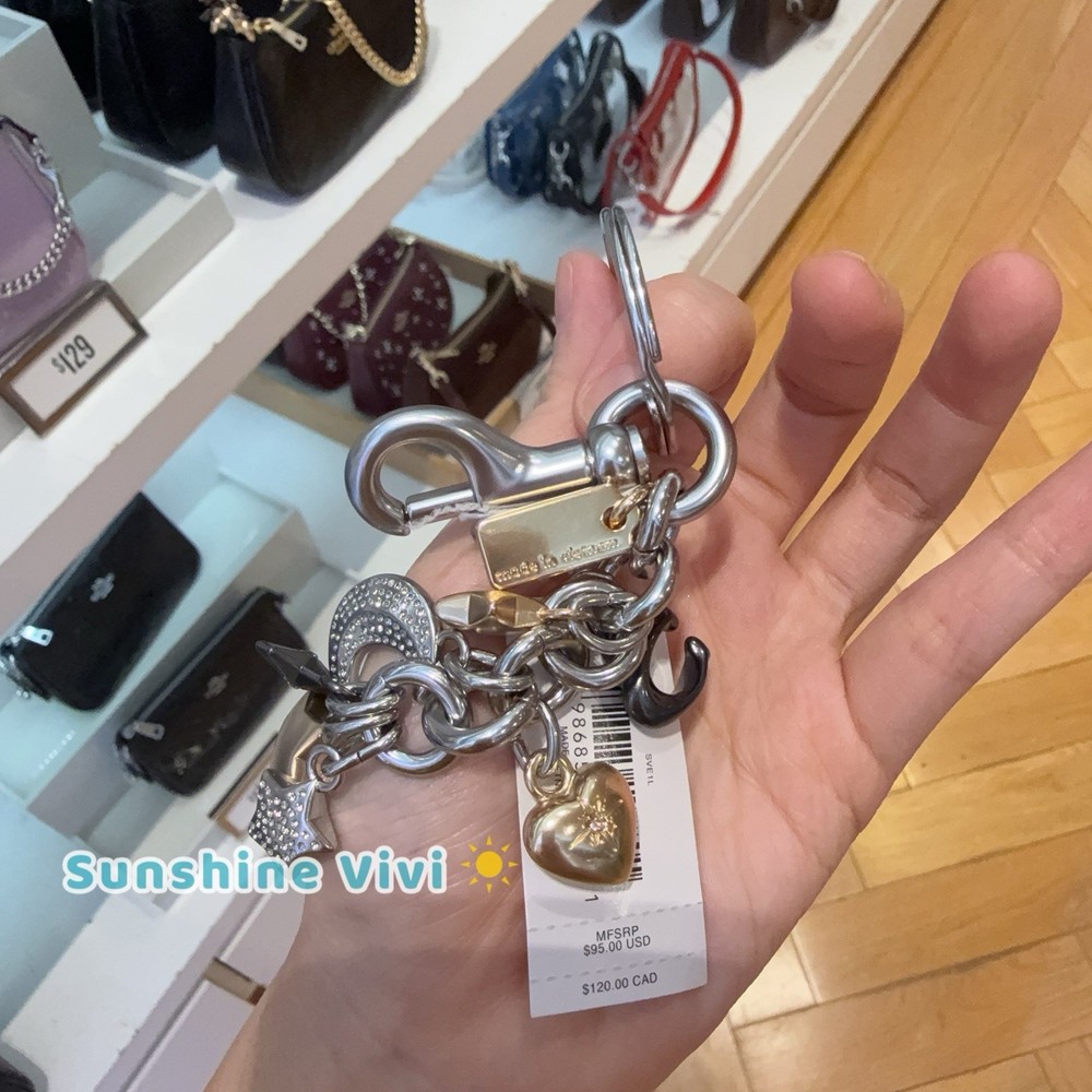 NWT Coach Star Moon Cluster Bag Charm CDB59 Keychain Silver/Multi with dust bag