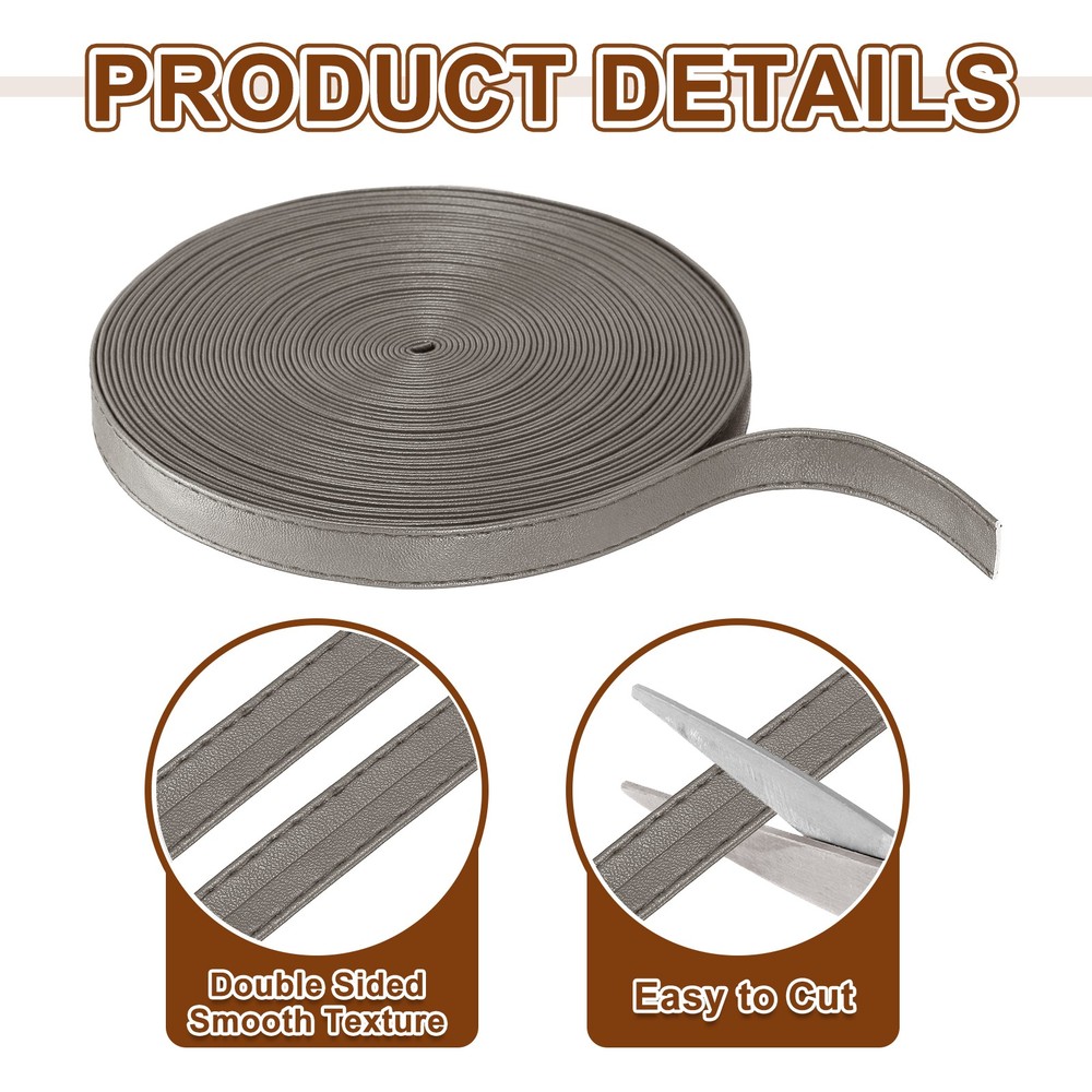 11Yard/10m Double Sided PU Leather Strap, 0.47" Wide Flat Strips, Gray