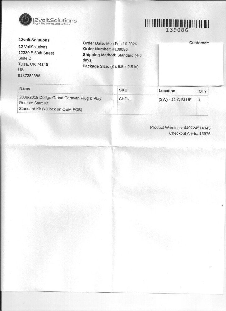 12volt.Solutions Plug & Play Remote Start Kit for 2008-2019 Dodge Grand Caravan