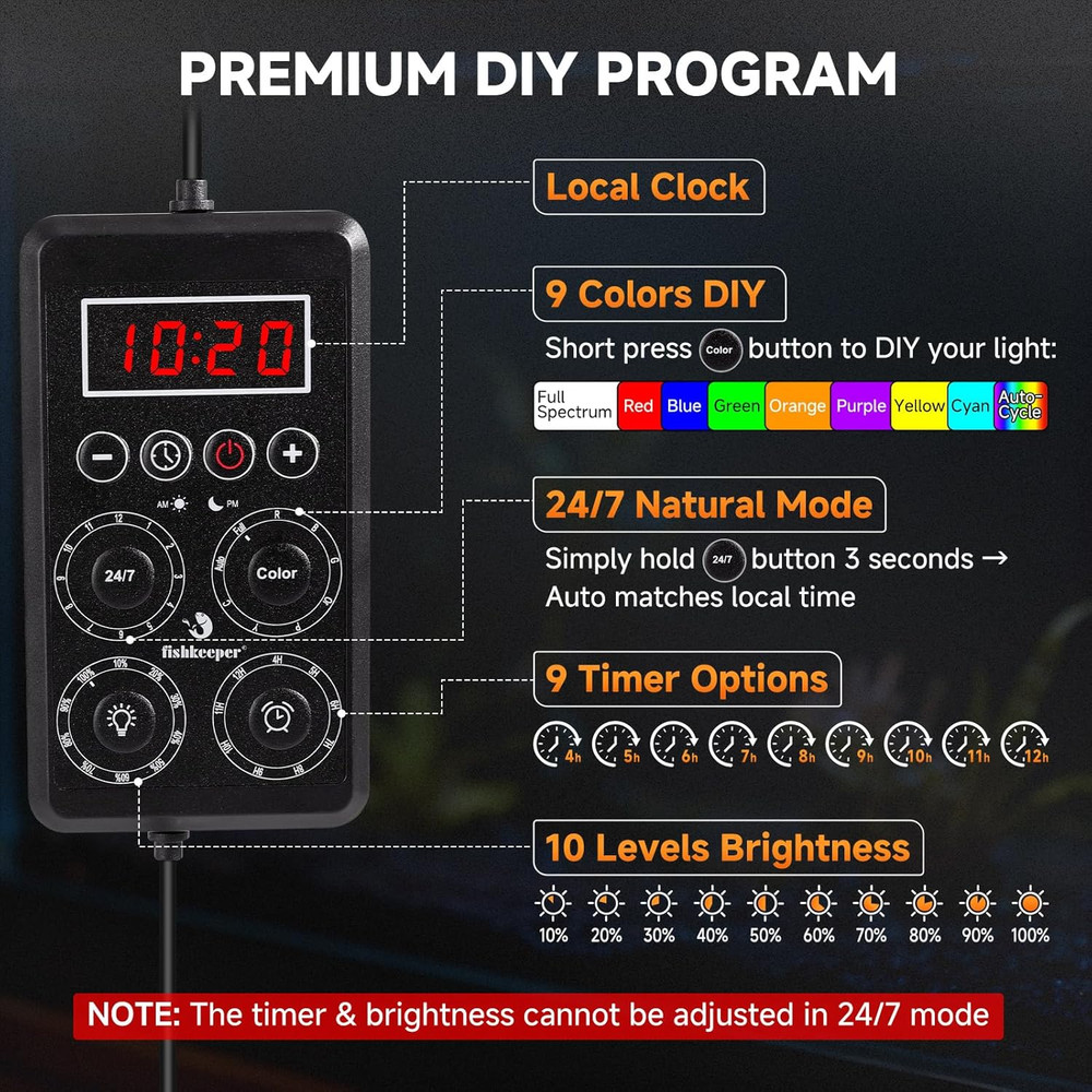 Smart LED Aquarium Light with One-Button Real-Time Sync, 24/7 Mode Full Spectrum