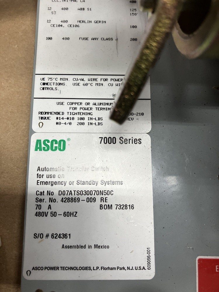 ASCO Series 7000 Transfer Switch 480v
