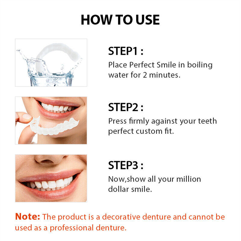 Top and Bottom False Teeth Cover the Broken and Missing Tooth Snap on Instant