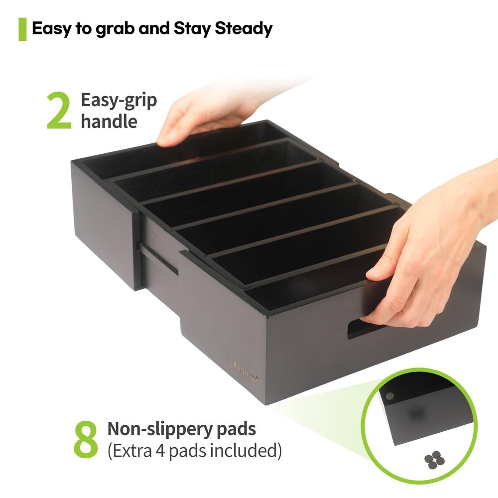 Expandable Kitchen Cabinet Organizer for Food Storage Container Lids, Bamboo ...