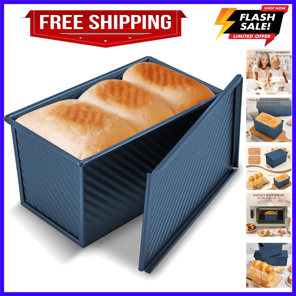 Pullman Loaf Pan with Lid, 1 lb Dough Capacity Non-Stick Bakeware for Baking ...