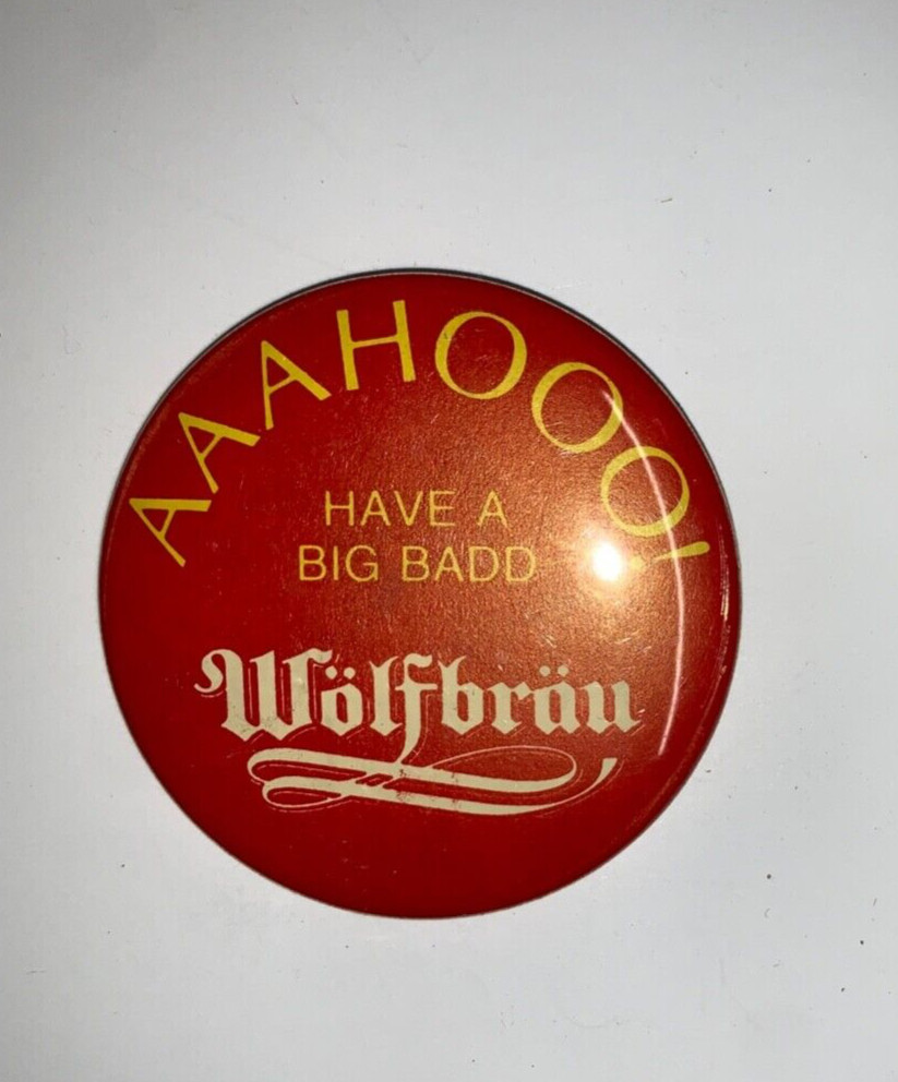 Wolfbrau Beer Button Vintage Import Beer Pin Rare