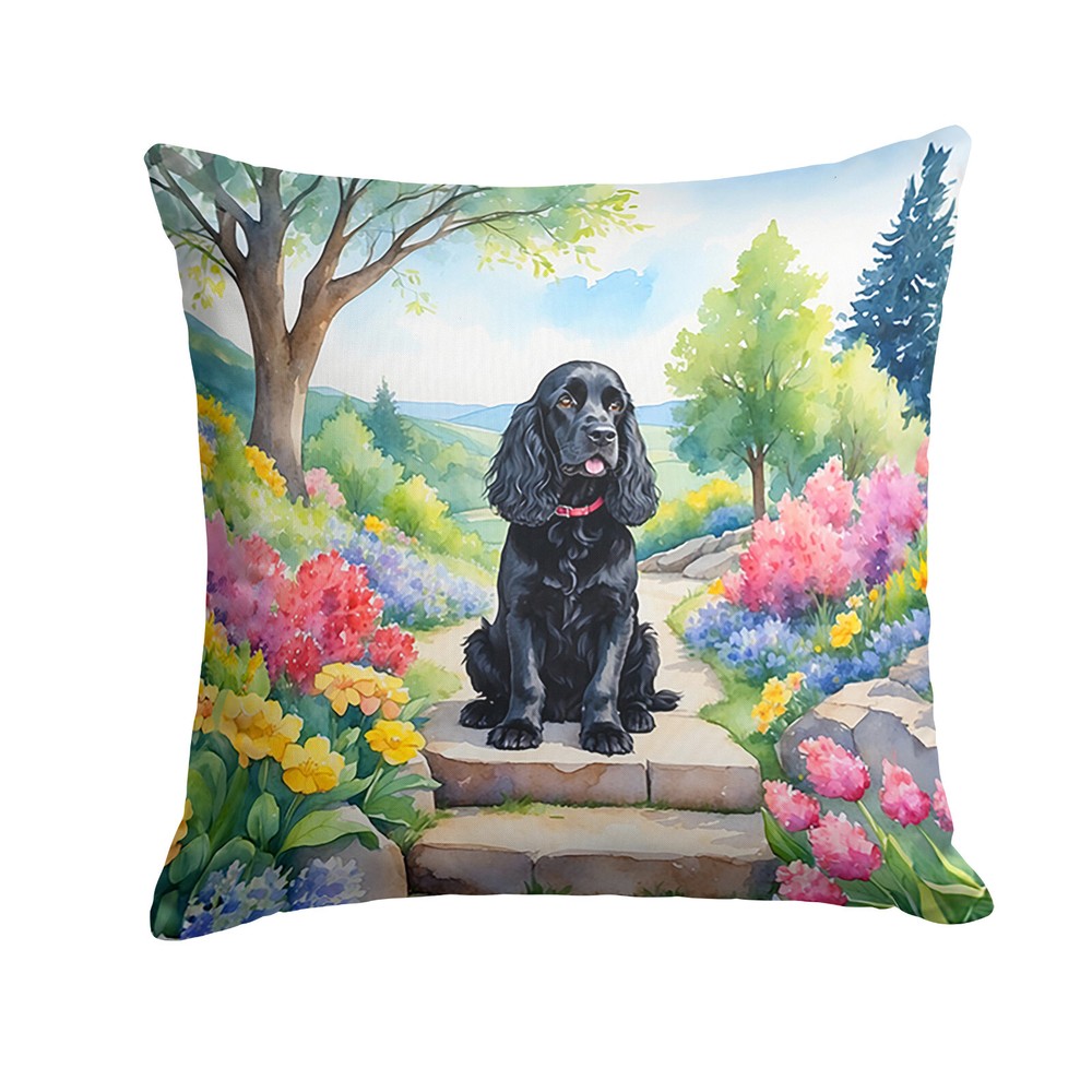 Cocker Spaniel Black Spring Garden Path Throw Pillow