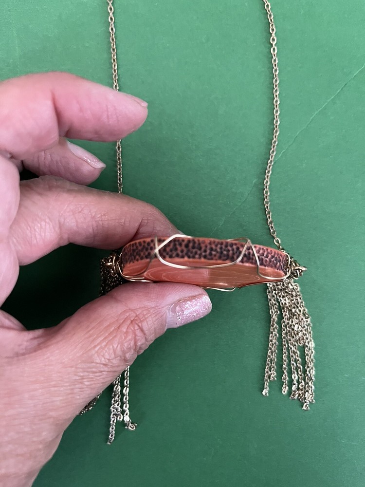 Gemstone Slice Pendant with Tassels on a Chain