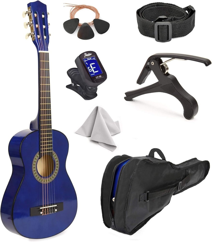 Blue 30" Wood Classical Guitar Set for Beginners