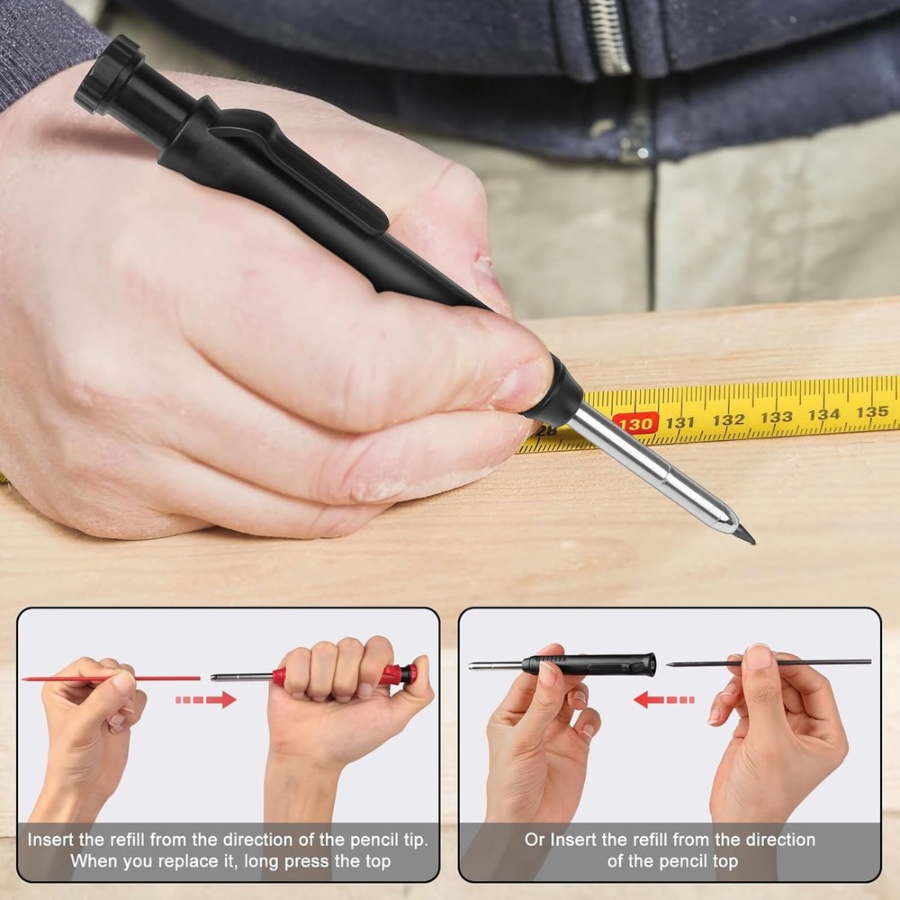 4 Pack Carpenter Pencils, Mechanical Deep Hole Marker with 48 Refills