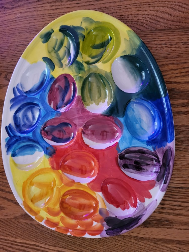 Retired Anthropologie Rainbow Painted Ceramic Deviled Egg Platter