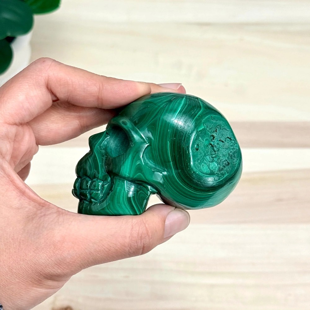 Malachite Skull Carving, 3.17 in.