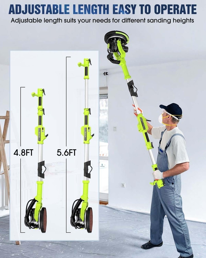 Drywall Sander Electric 7.2A Vacuum Dust Collection Fast Variable Speed