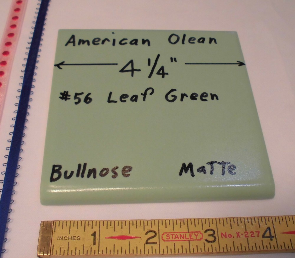1 pc. Bullnose Ceramic Tile *Leaf Green* by American Olean: 4-1/4" Matte   NOS
