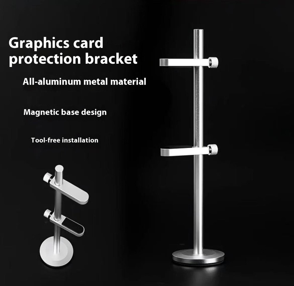 Gpu Holder Aluminum Adjustable Double Layer Magnetic（Silver） Ships from USA