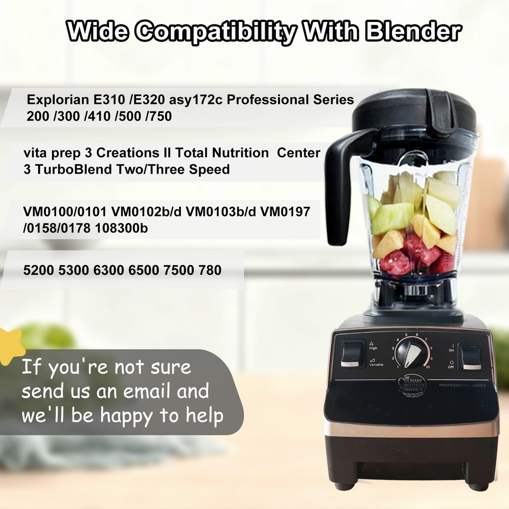 Blender Pitcher 64oz Low-Profile, Replacement Pitcher Container Compatible wi...