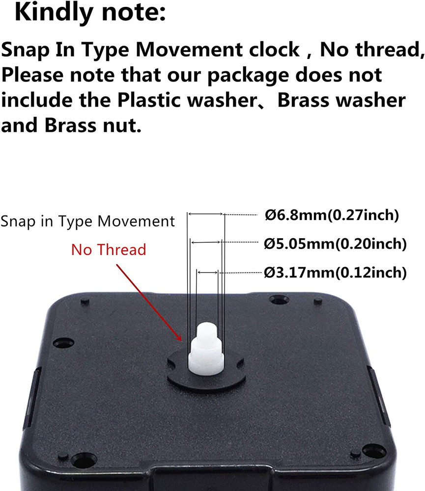 Snap In Quartz Clock Movement Replacement 8mm Shaft 4.5mm Thread Silent